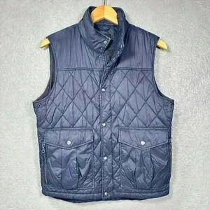 BANANA REPUBLIC Quilted Vest Blue Button Zip Outdoorsy Pockets Women Medium